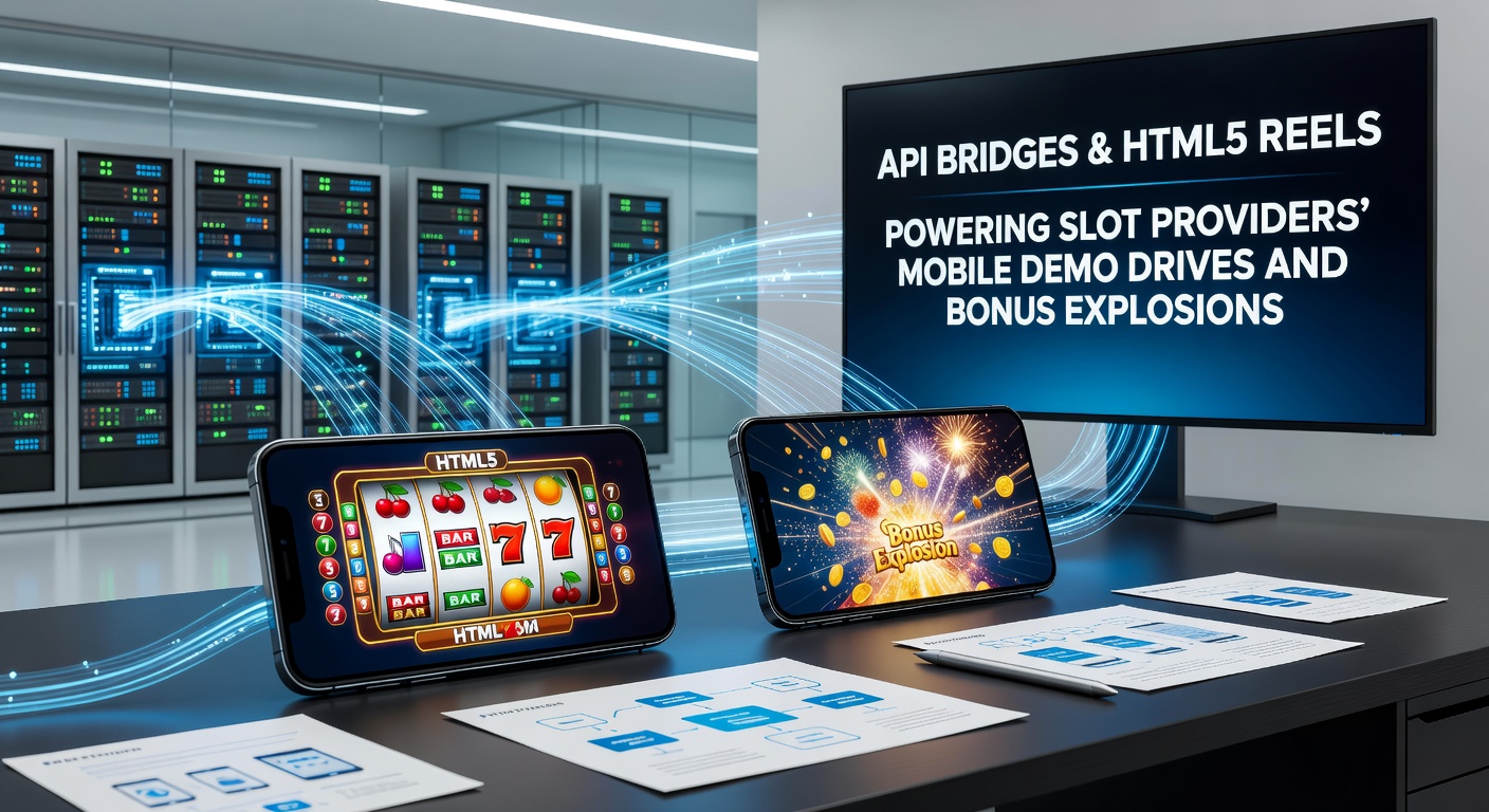 Close-up of HTML5 slot reels exploding with bonus symbols on a mobile screen, connected via API to casino backend