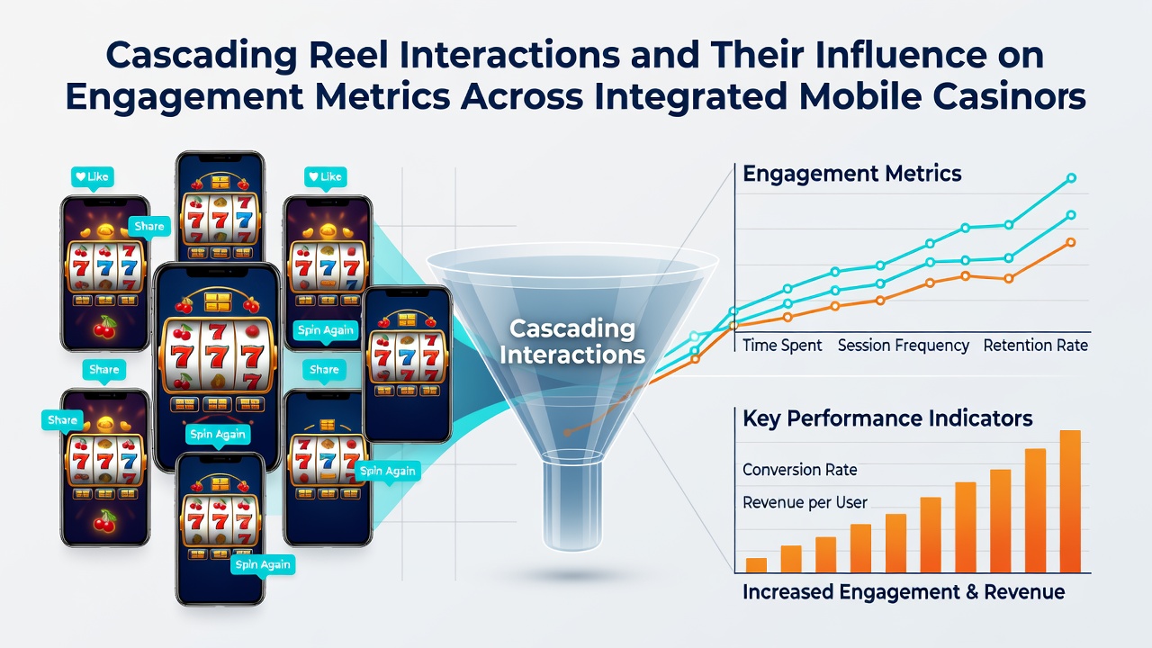 Analytics dashboard screenshot showing cascading reel data points and engagement metrics from mobile casino networks