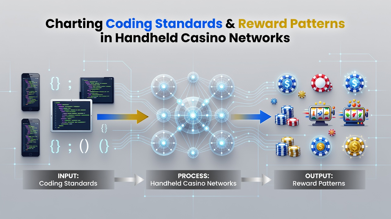 Handheld casino network architecture diagram showing API connections and reward distribution flows