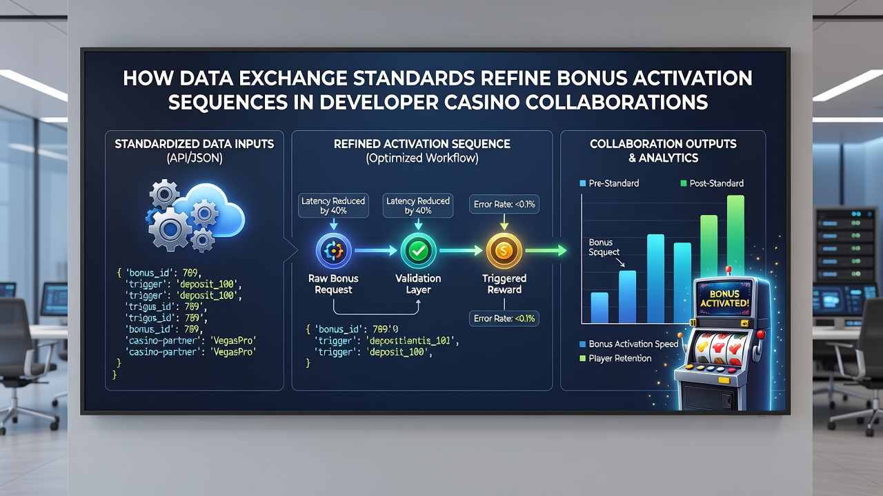 Flowchart illustrating standardized bonus activation between game developers and casino operators