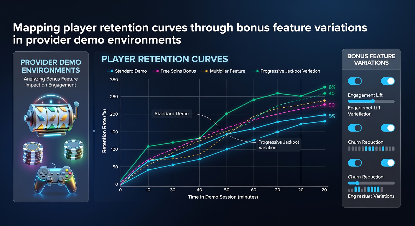 Graph showing player retention curves mapped across different bonus feature configurations in slot demo environments