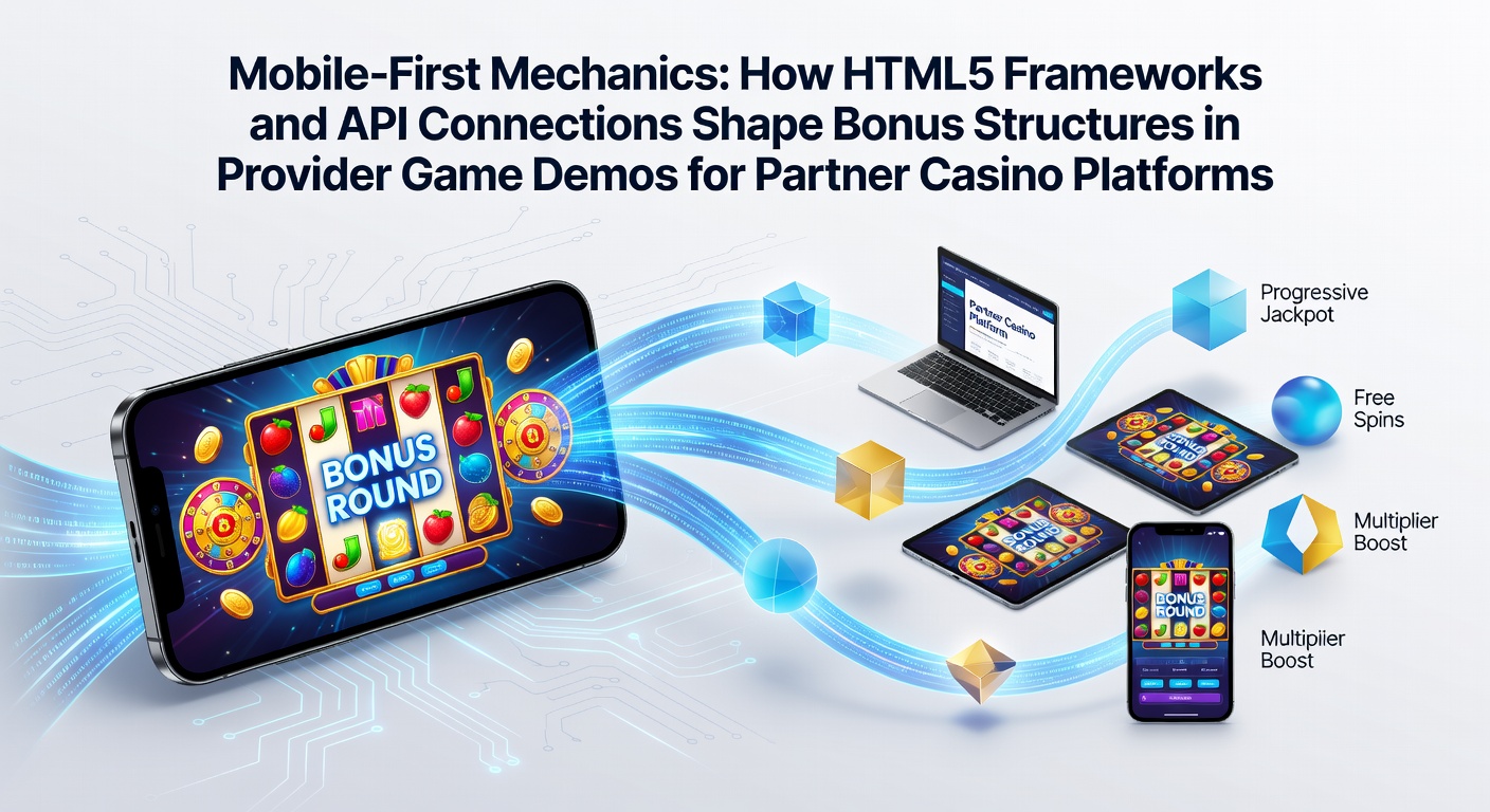 HTML5 frameworks and API integrations in mobile slot demos displaying bonus features across partner casino platforms