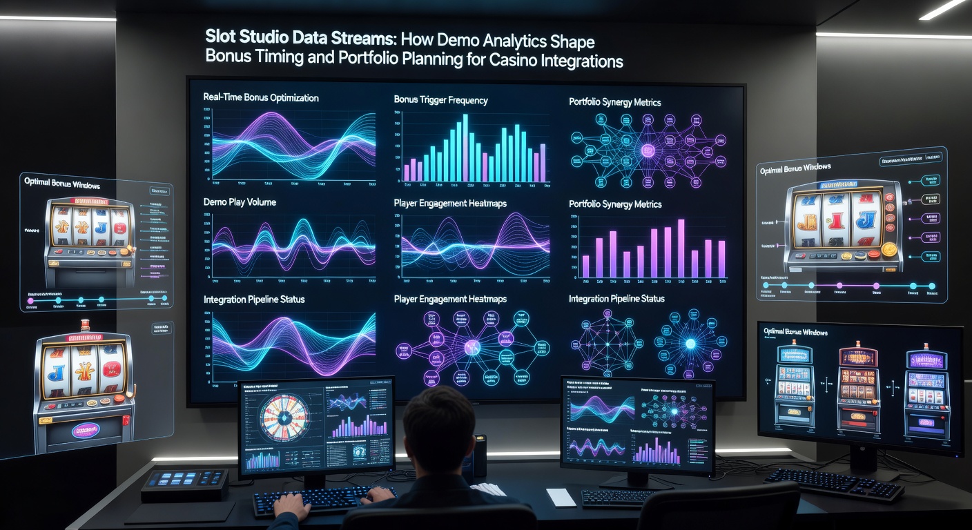 Slot studio dashboard displaying real-time demo analytics streams with bonus trigger metrics and player engagement heatmaps