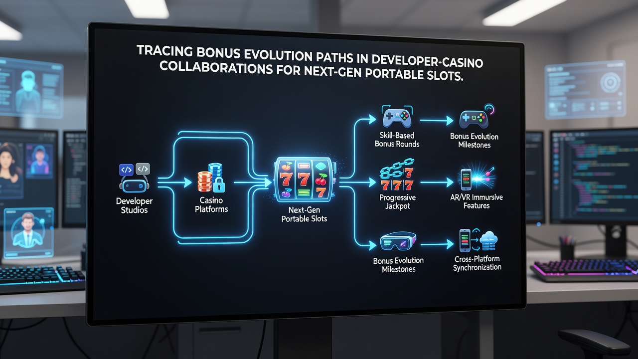 Flowchart illustrating data exchange between slot developers and casino platforms for evolving bonus structures